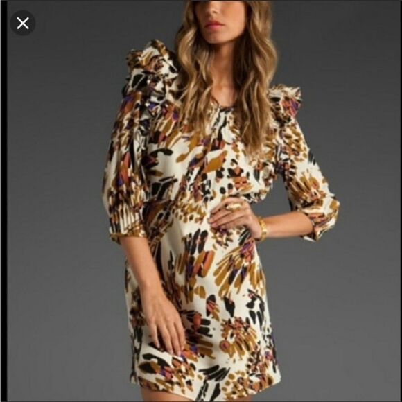 Tibi Alea Splatter Floral Ruffle Silk Midi Dress - Picture 2 of 10